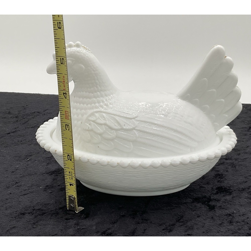 INDIANA HEN ON NEST 7" WHITE MILK GLASS COVERED CANDY DISH BOWL VINTAGE - Picture 7 of 7